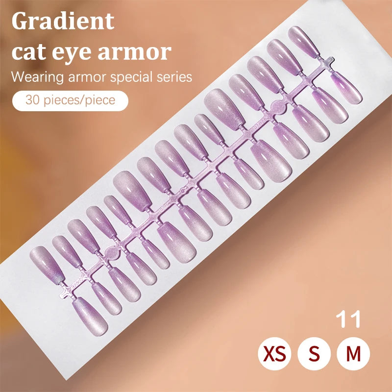 30Pcs Fake Nails French Style Gradient Cat Eyes Press On Full Cover Artificial Three Sizes Available False Nails Nail Enthusias