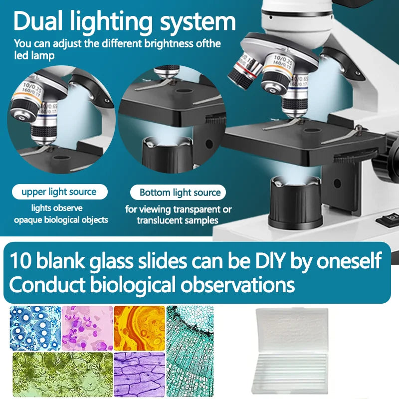 Adults Binocular Microscope 40X‑2000X HD Inspection Laboratory Optical Microscope Tool Set For Schools&Home&Scientific research