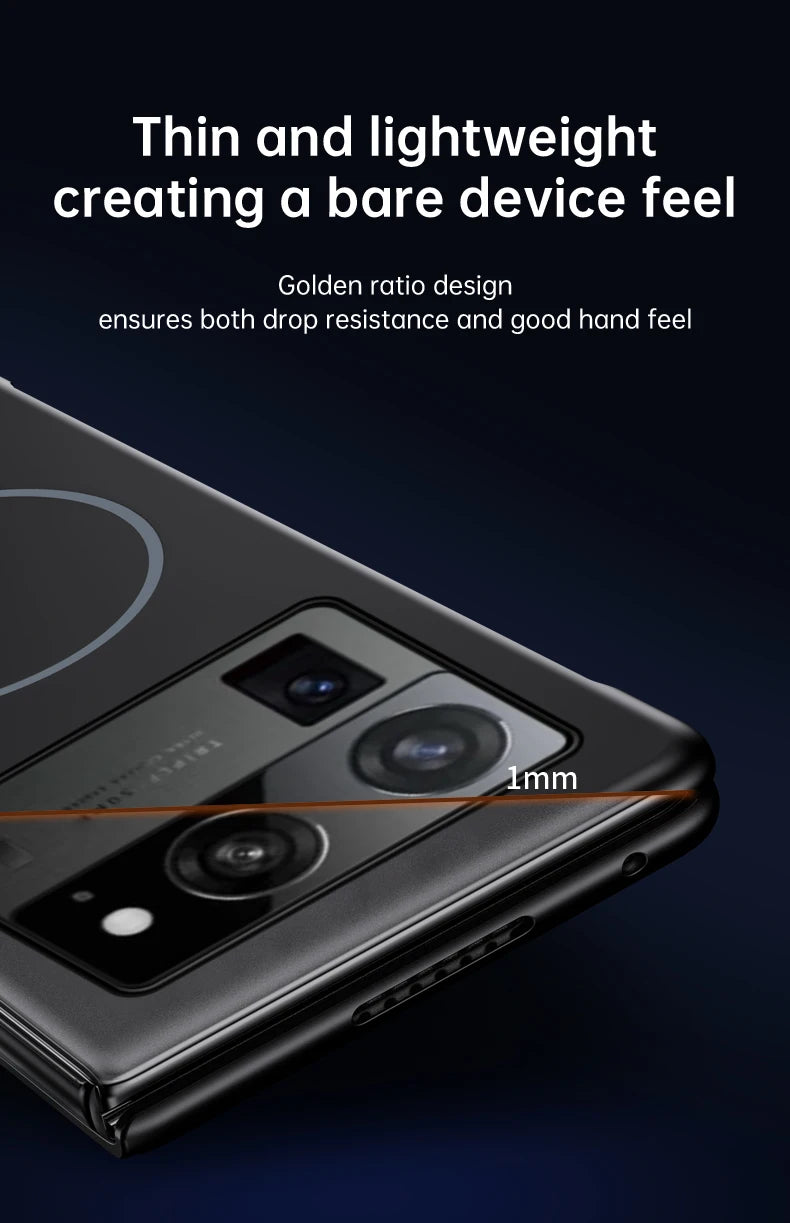 For Magsafe Ultra Thin Frameless Case For Tecno Phantom V Fold2 V Fold Frosted Wireless Charging Hard PC Shockproof Back Cover