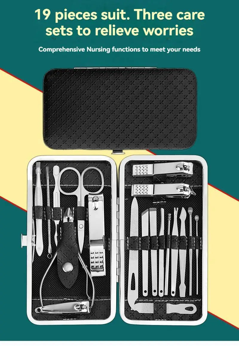19pcs Stainless Steel Nail Scissor Set Full Set Nail Clippers Household Cuticle Nipper Manicure Tools Nail Clippers