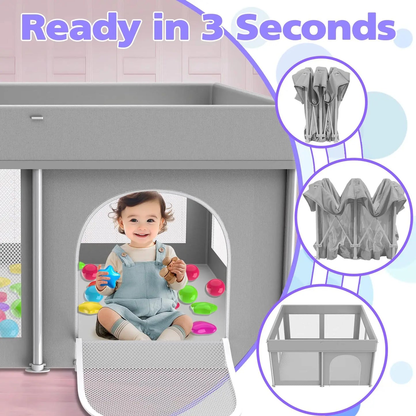 Foldable Baby Game Fence Portable Safety Enclosure for Home Crawling & Learning to Walk,  Protective Barrier Indoor/Outdoor Use