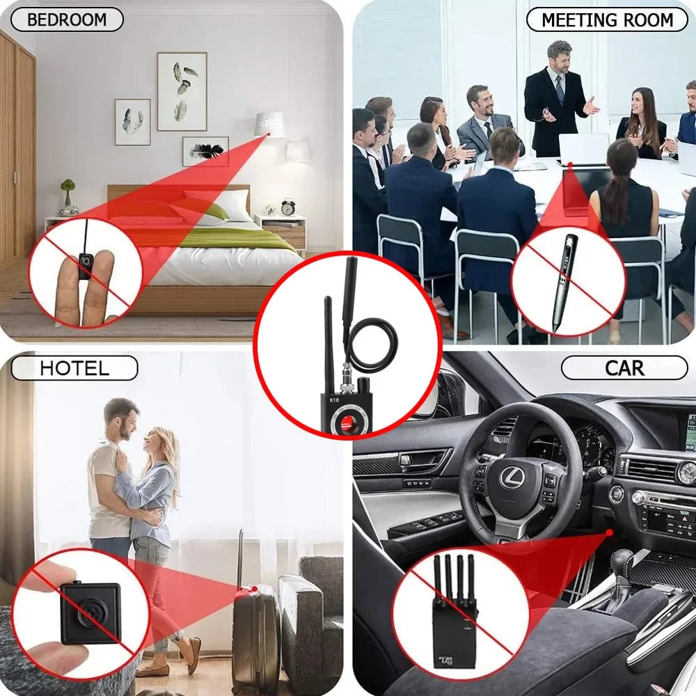 K18 Multi-function Anti-Candid Cam Wireless Lens Device Finder 1MHz-6.5GHz GSM Audio Bug Finder GPS Signal RF Tracker Detect