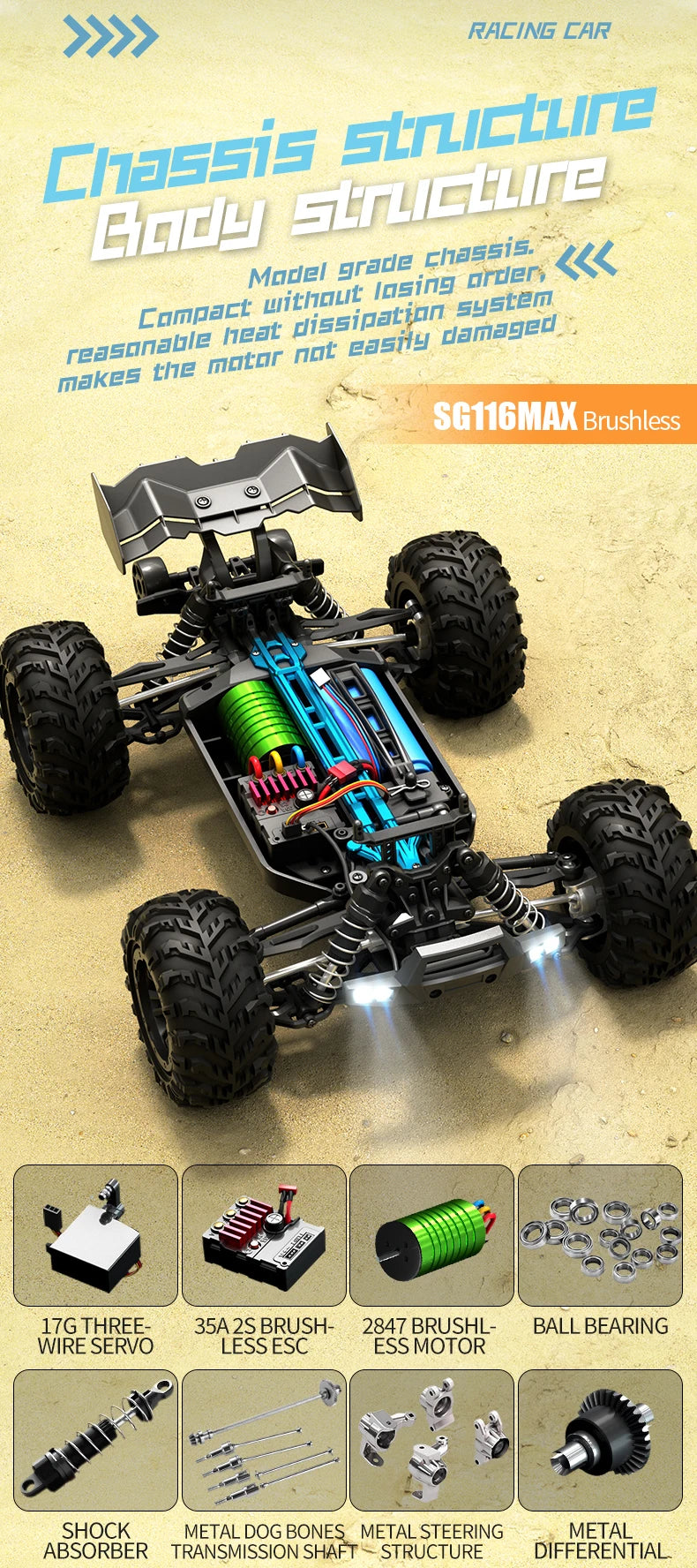 2.4G Remote Control Car 4WD Professional Racing Car SG116PRO/MAX Remote Control Car Brushless High Speed 80KM/H Off-road Drift