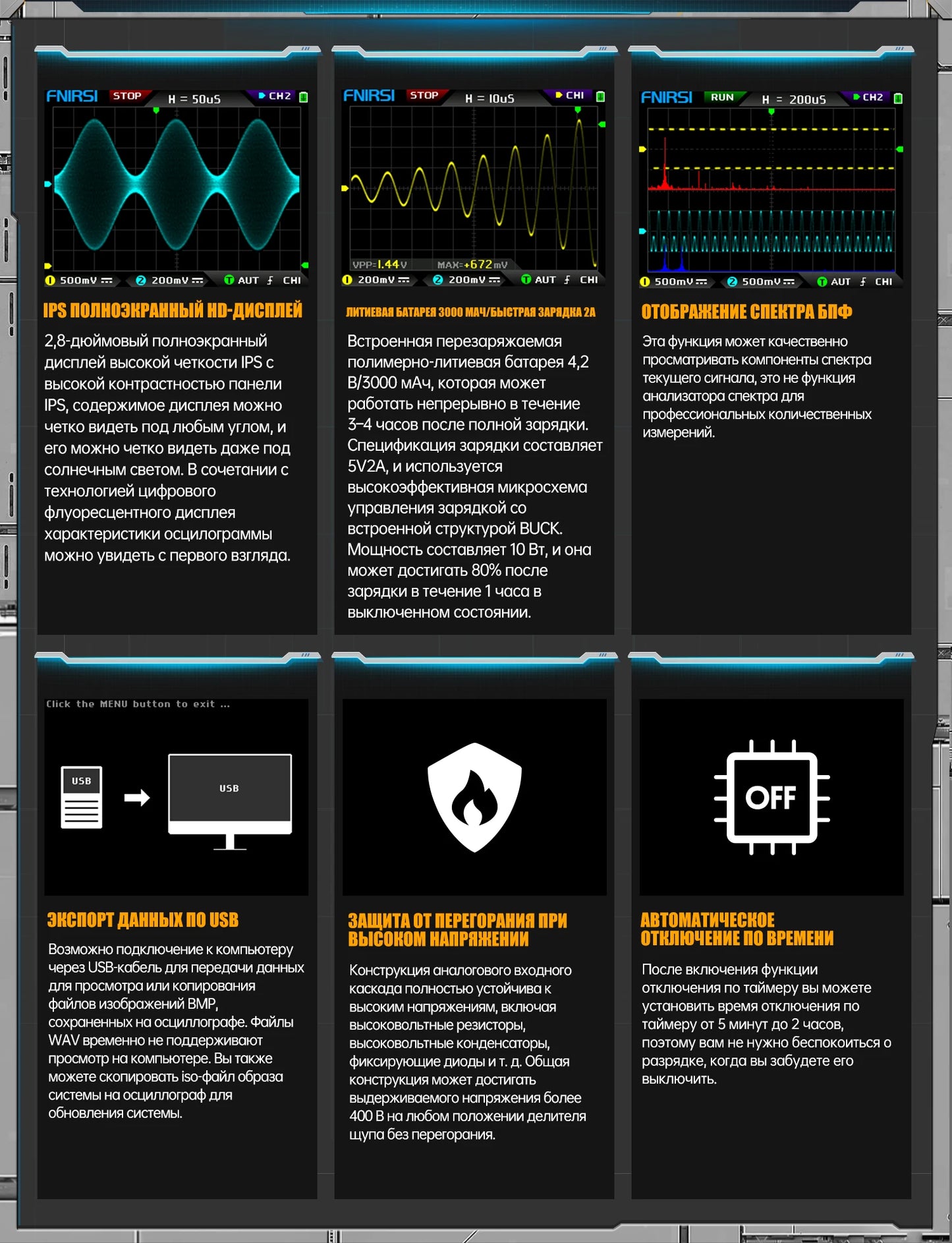 FNIRSI DPOX180H ру́сский язы́к портативный фосфористый цифровой 180 МГц 50000wfms/s генератор сигналов 20 МГц ZOOM