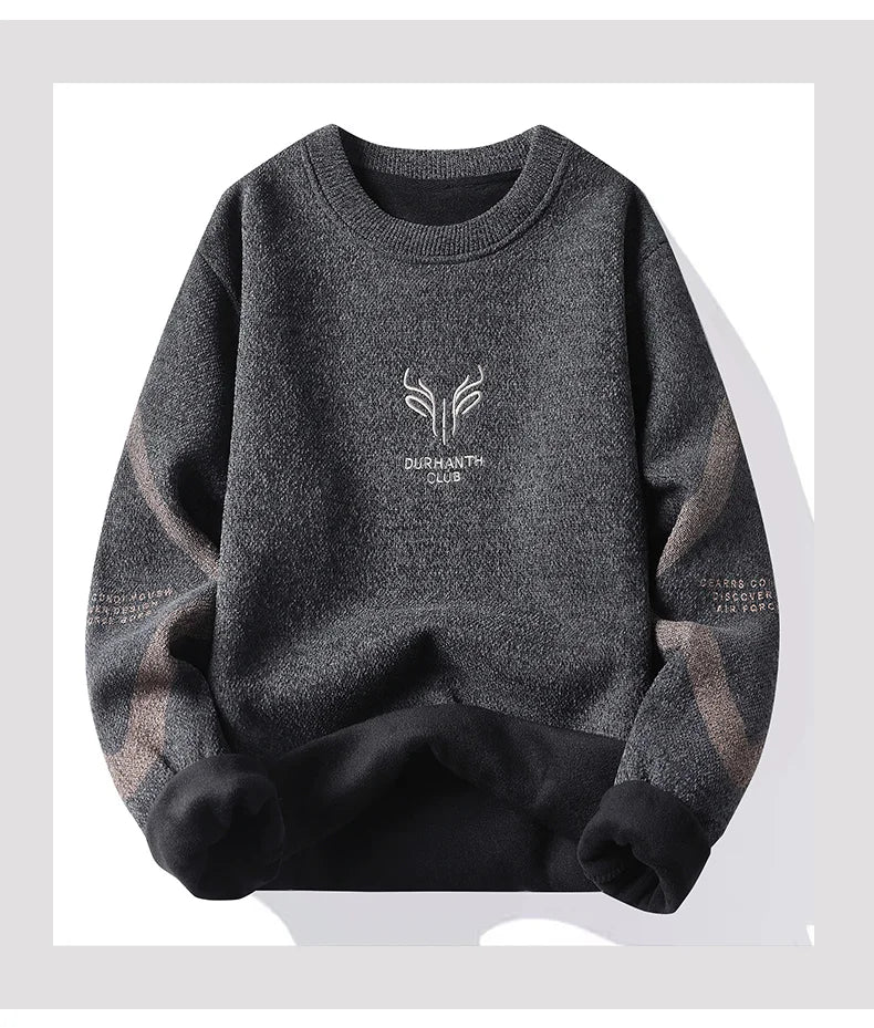 Mens Thickened Sweater Stripe Velvet Pullover Men's Winter Clothes Elegant Luxury Brand Fashion Knitted Sweaters