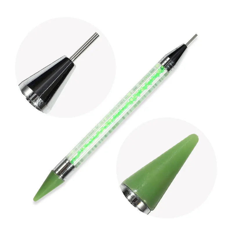 Nail Art White Dual-head Wax Pen With Diamante Embellishment And Rhinestone Picker, Crystal Rhinestone Applicator Tool