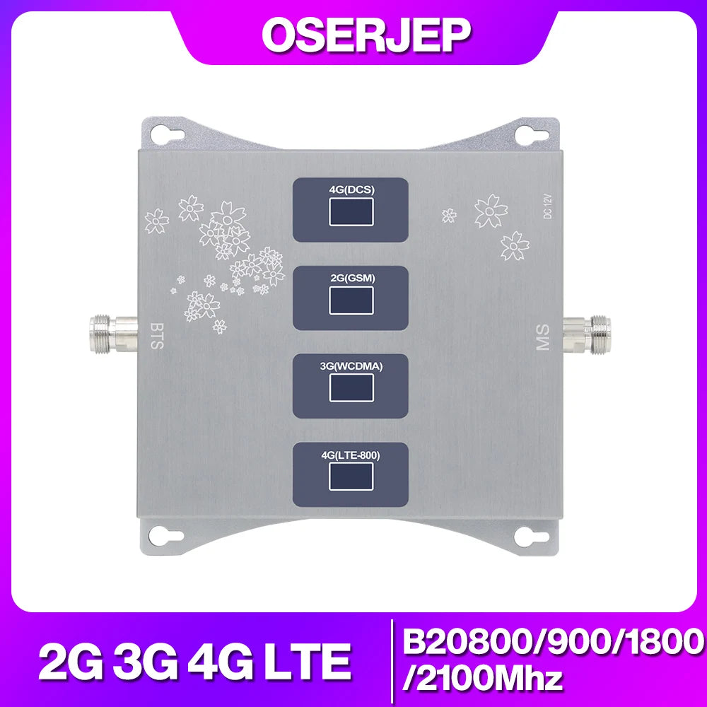 Four Band 2G 3G 4G signal Repeater LTE 800/900/1800/2100 mhz Cellular Amplifier Mobile Signal Phone Booster  Band20/8/1/3 GSM DC
