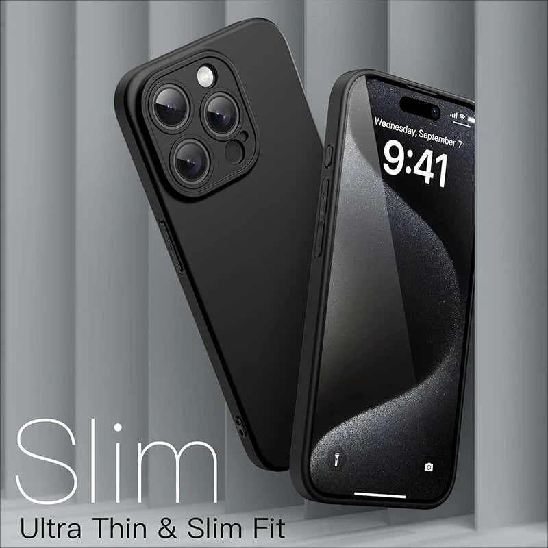 Luxury Ultra Thin Matte Silicone Soft Case For iPhone 16 17 15 14 Plus 13 Mini Pro Max SE 2022 2020 Anti-drop Solid Black Cover