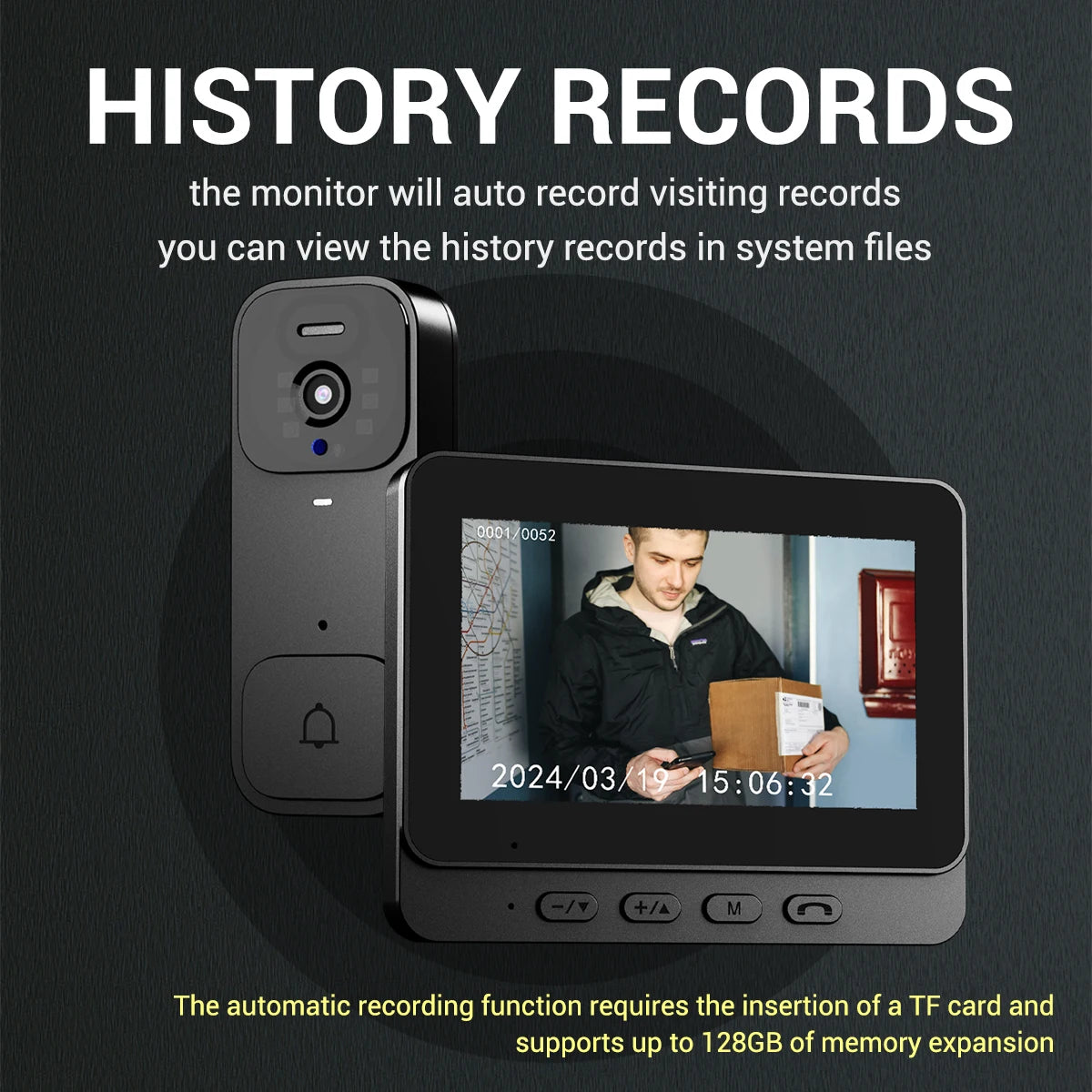 Smart video doorbell two-way intercom 4.3-inch screen Wireless Doorbell Security system Infrared night vision video Door Bell