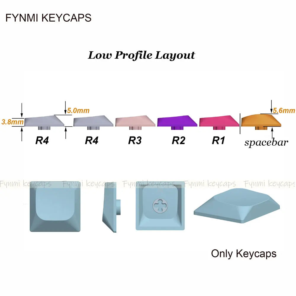 Fynmi Blank Black Low Profile Original PBT keycaps ANSI 61 keys to 116 keys Dye-Sublimation keycaps for Mechanical Keyboard