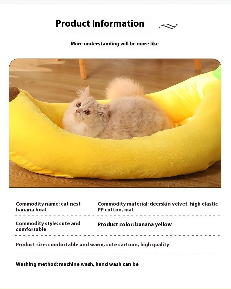 Creative Banana Bed, Cat Bed, Boat-shaped Dog Bed Pad, Detachable and Washable, Warm Pet Bed for All Four Seasons