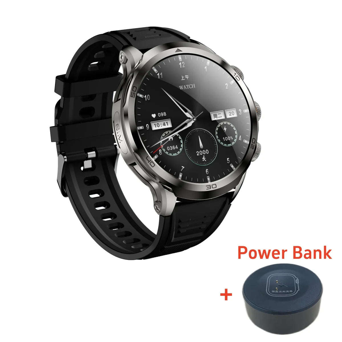 Original H19 4G Full Netcom 128GB Smartwatch Android 9.0 With Power Bank 1.95 inch Amoled Screen Camera GPS WIFI Smart Watch Men