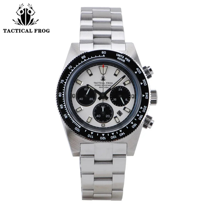 Tactical Frog Chronograph Watch Sapphire Crystal Mirror Ceramic Bezel V2 Solar VS75A Eco-Drive Quartz 20Bar Luminous Mens Watch
