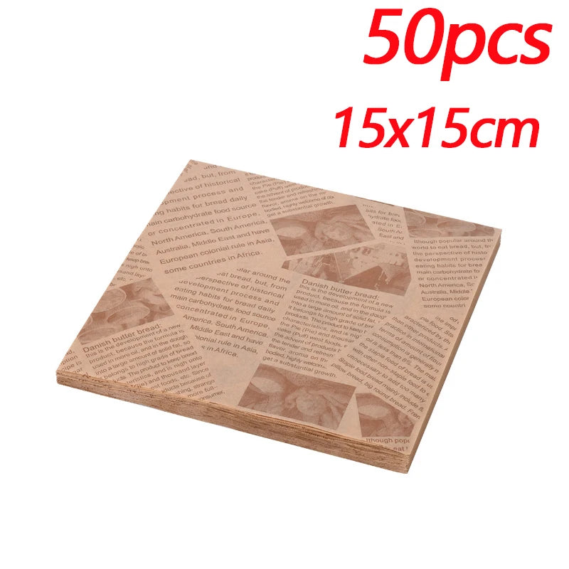 50pcs Oil-Proof Paper Food Wrapping Paper Baking Sandwich Burger Fries Fried Food Wrapping Paper Plate Mat Accessories