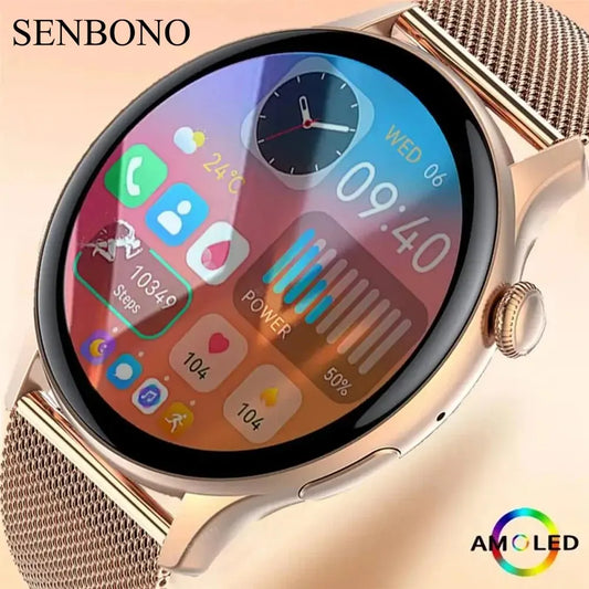 SENBONO Smartwatch Women AMOLED 1.43" HD Screen Always Display NFC Time Bluetooth Call IP68 Waterproof Sports Smart Watch Men