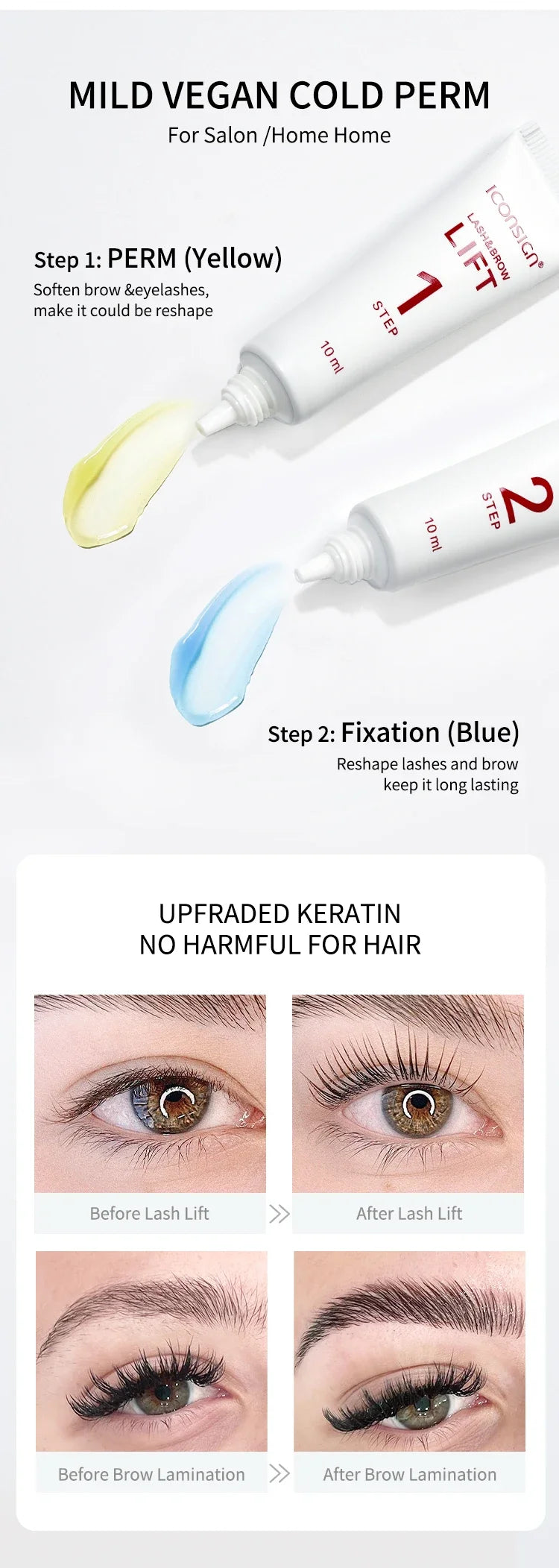ICONSIGN 10ml Fix Perming Set Lash Eyebrow Lift Perm Fixation Tube Set Lotion 8-12 Minutes Lifting Eyes Makeup Tools