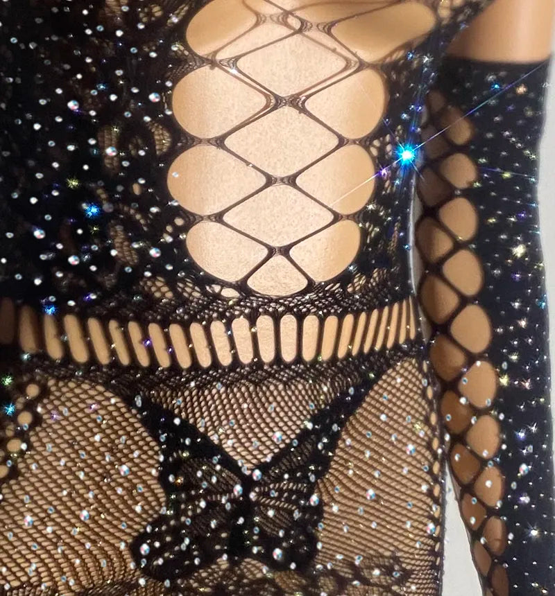 lingerie women sexy Babydoll mujer Underwear Catsui diamante Glisten rhinestone notte Intimo sexy dress for sex langerie+glove