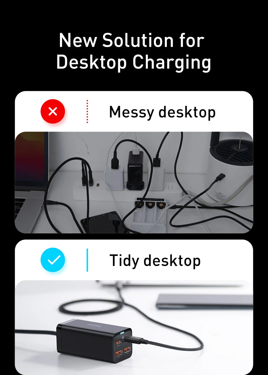 Baseus GaN3 100/ 65W Desktop Charger Quick Charge QC 3.04.0 USB C Type C Phone Charger For iPhone15 Huawei Xiaomi MacBook Laptop