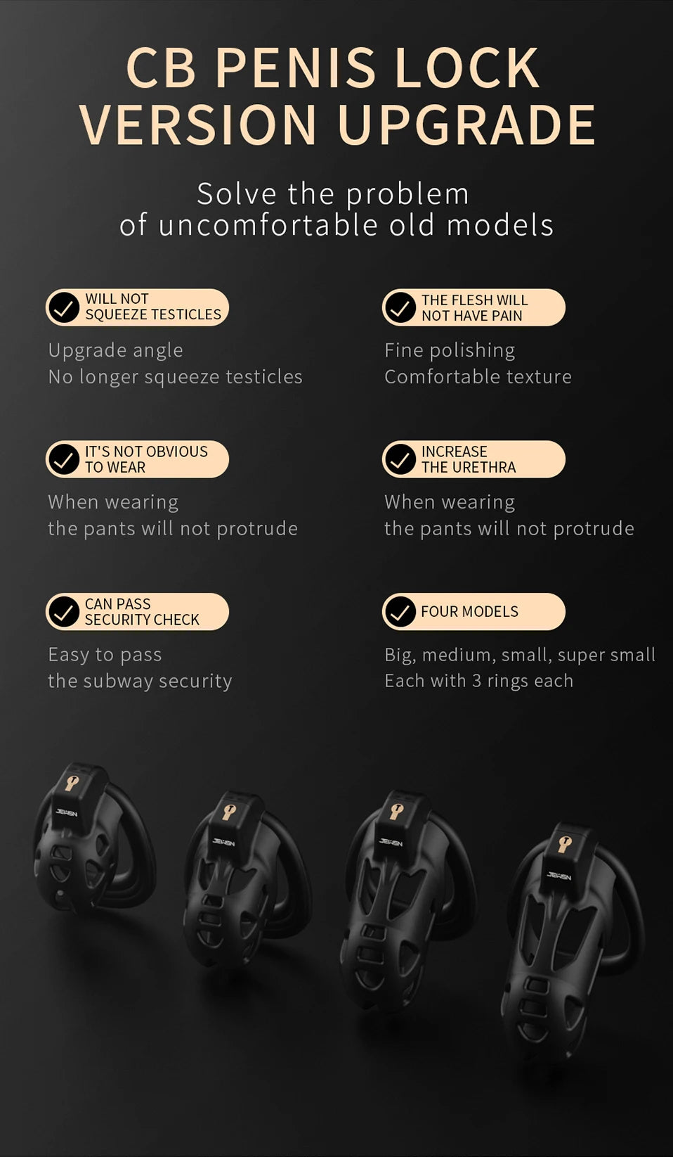Jeusn Male Chastity Cage Sex Toys Discreet Sissy Femboy Chastity Cock Cage Device Penis Rings Male With 3 Size Men's Adult Goods