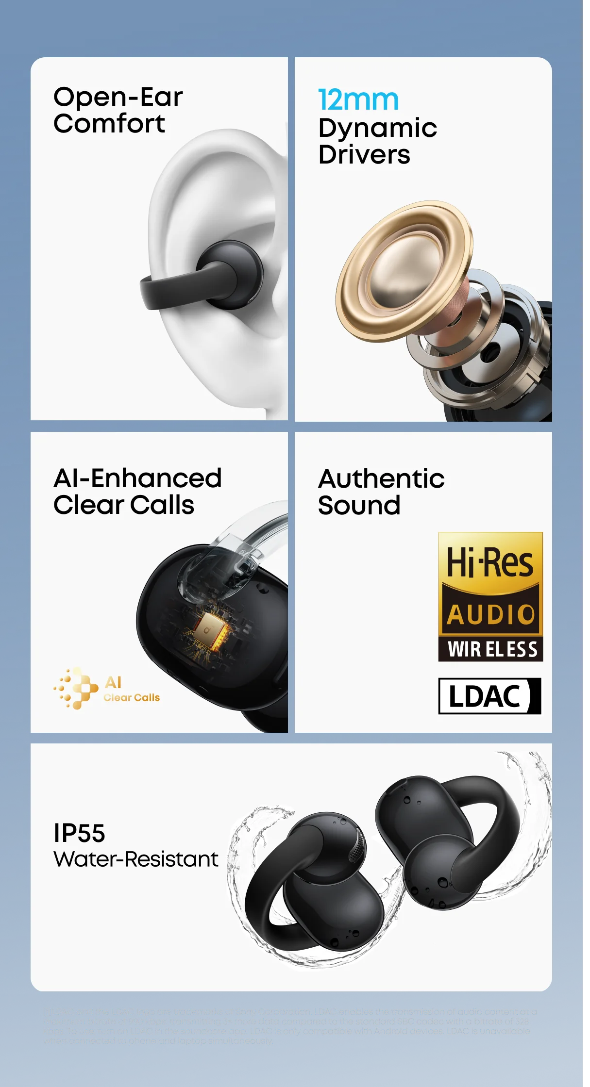 In Stock SoundCore C50i Comfortable Clip on Earbuds with Powerful Bass IP55 Bluetooth 6.0 Earphones AI-Enhanced Call Clarity