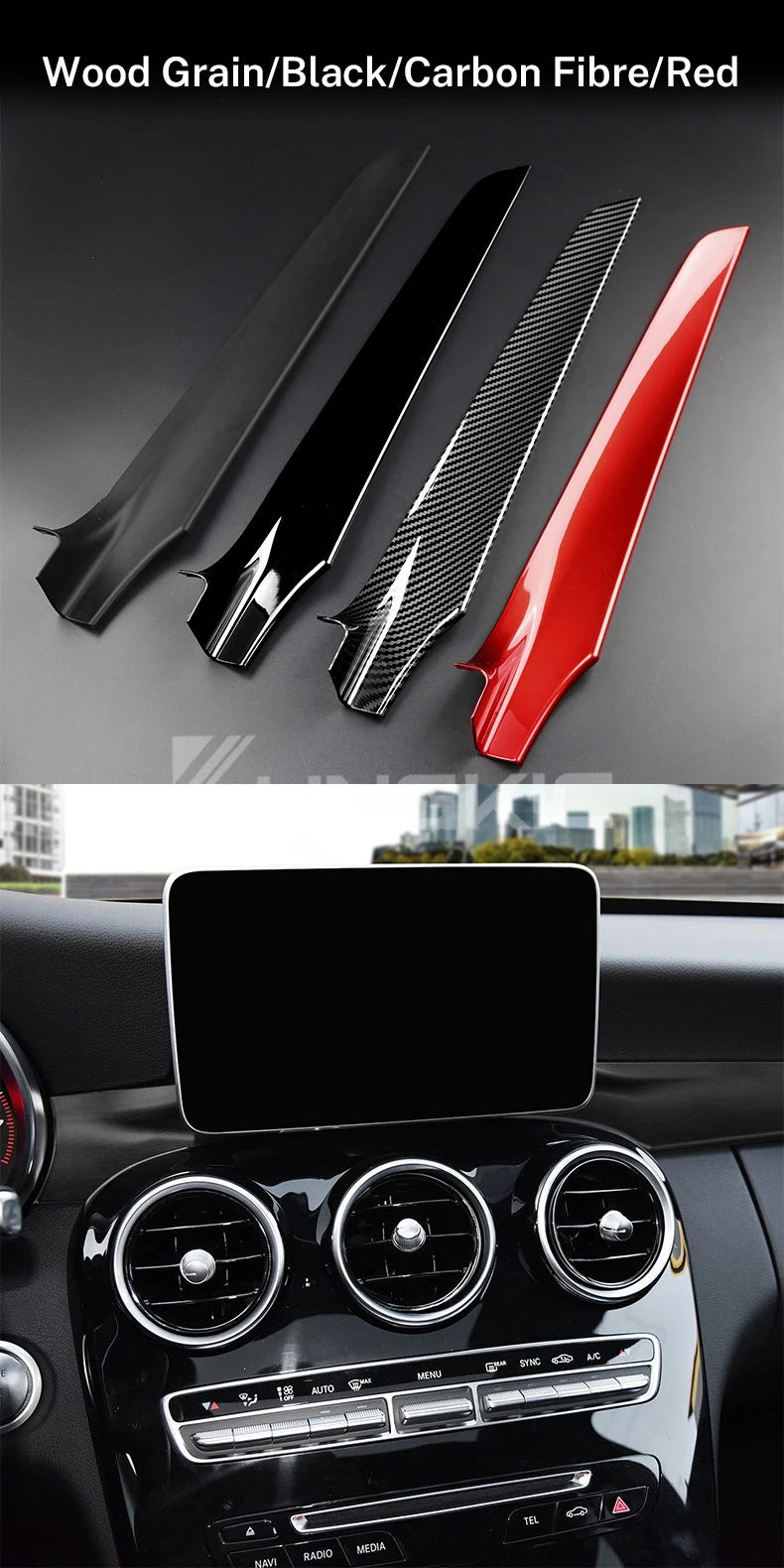For Mercedes Benz C Class W205 C180 C200 GLC X253 2015 2016 2021 LHD RHD Carbon Fiber ABS Center Console Dashboard Trim Cover