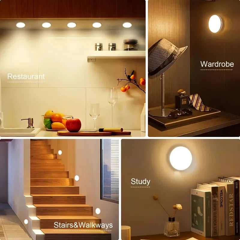 3pcs Motion Sensor Night Lights in Warm White/Cold White - Adjustable Brightness, Automatic On/Off, Ideal for Bedside, Stairs, U