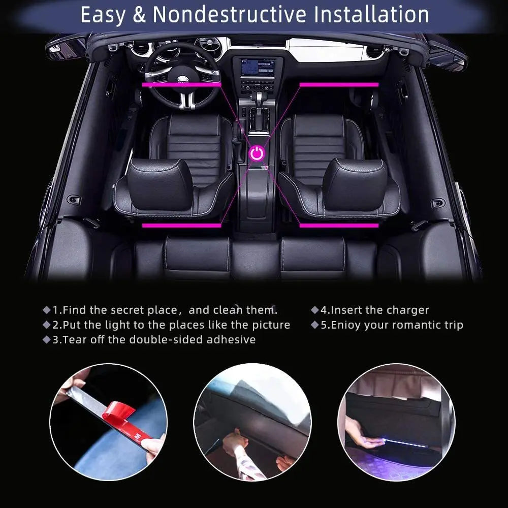 Neon LED Interior Ambient Lighting Car Foot Strip Mood Light Kit Accessories Backlight Remote APP Music Auto RGB Decorative Lamp