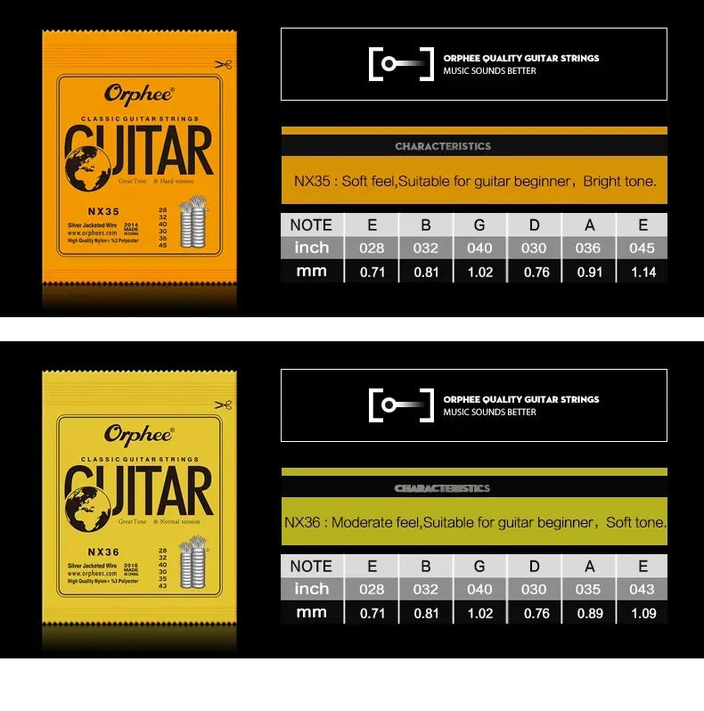10/50 Set Orphee Classical Guitar Strings Silver Plated Wire Nylon Strings NX Series 6pcs/Set Beginners for Classic Guitar Part
