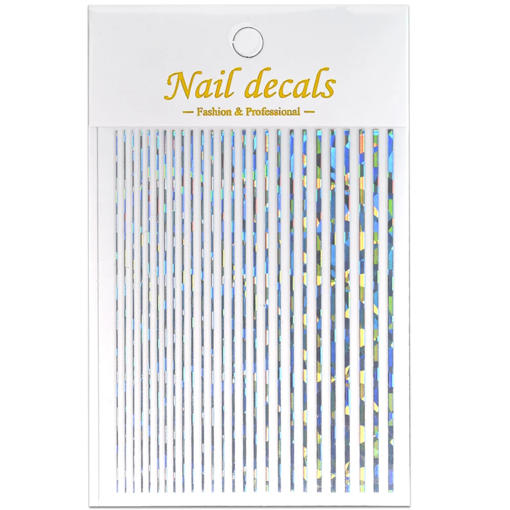 1Sheet Laser Gold/Silver Line 3D Nail Art Stickers Colorful/Black/White Stripe Self-Adhesive Slider DIY Lines Manicure Decals *&