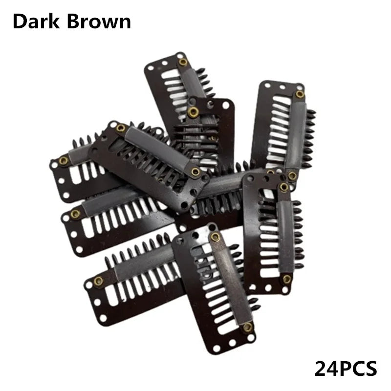 24 Pcs 9-teeth Beige/Brown/Black Hair Extension Clips Hair Extension Wigs Snap Clips Comb Small Snap Wig Accessories Clips