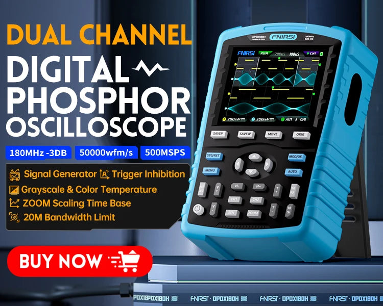 FNIRSI-1C15 Professional Digital Oscilloscope 500MS/s Sampling Rate 110MHz Analog Bandwidth Support Waveform Storage