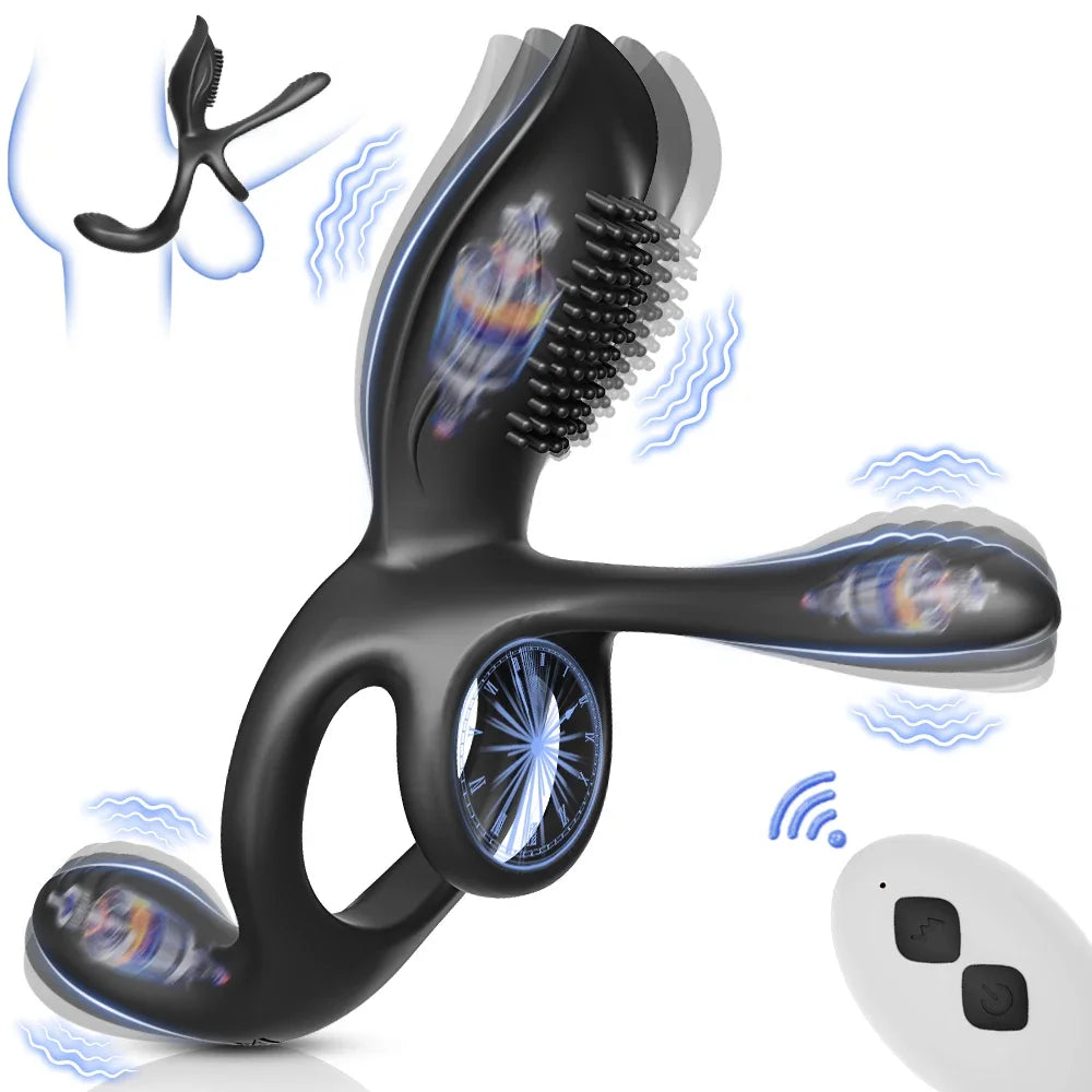 Vibrating Cock Ring for Men Remote Control Penis Ring Ejaculation Delay Chastity Cage Clitoris Stimulation Sex Toy for Couples