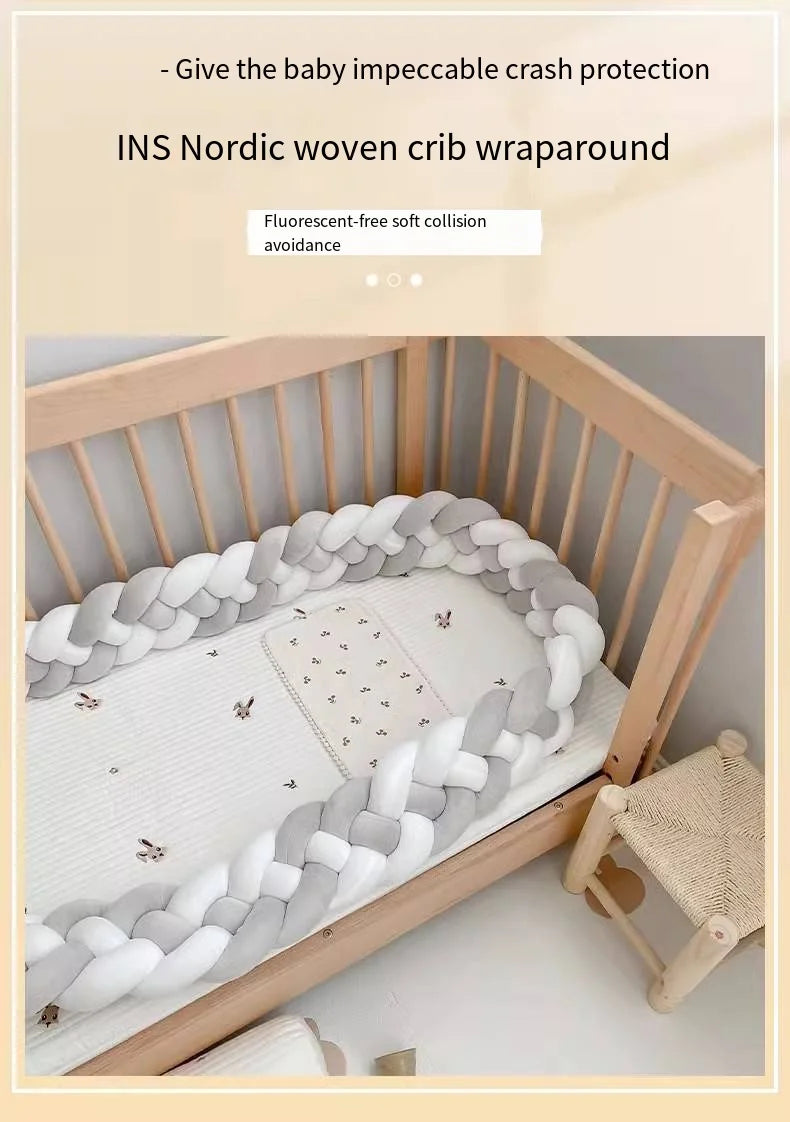 4 Shares 1M Baby Bumper Bed Braid Knot Pillow Baby Cot Bumper Kid’s Safety Bed Rails Decorative Baby Bed Baby Bed Bumper 2M