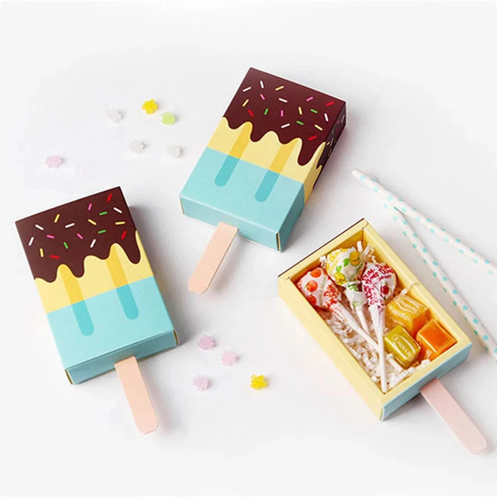 50pcs Ice Cream Shape Wedding Party Favor Box Cartoon Treat Box Ice Cream Gift Box Baby Shower Birthday Party Candy Box