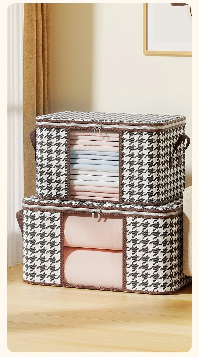 Visible Large Capacity Storage Box Portable Household Clothes Organizer With Handles Foldable Dustproof Quilt Zipper Container