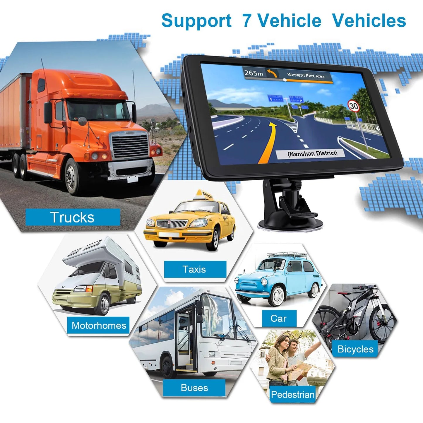 EOENKK 7 Inch Car Truck GPS Navigation Global Maps Europe North America Sat Nav Accessories 8GB Lifetime Free Updates