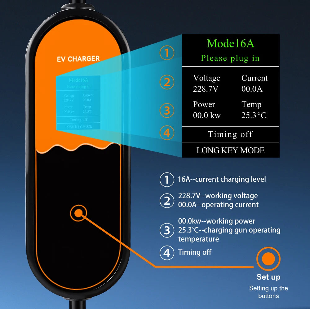 JDMEX 3.5W 16A Portable EV Charger GBT EVSE Charging Box Controller Wallbox for Electric Car Charging Current Adjustable
