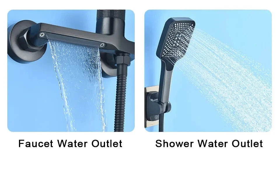 Gray Waterfall Bathtub Faucet With Hand Shower Brass Chrome Wall Mounted Bathroom Shower Mixer Tap Full Shower system Set