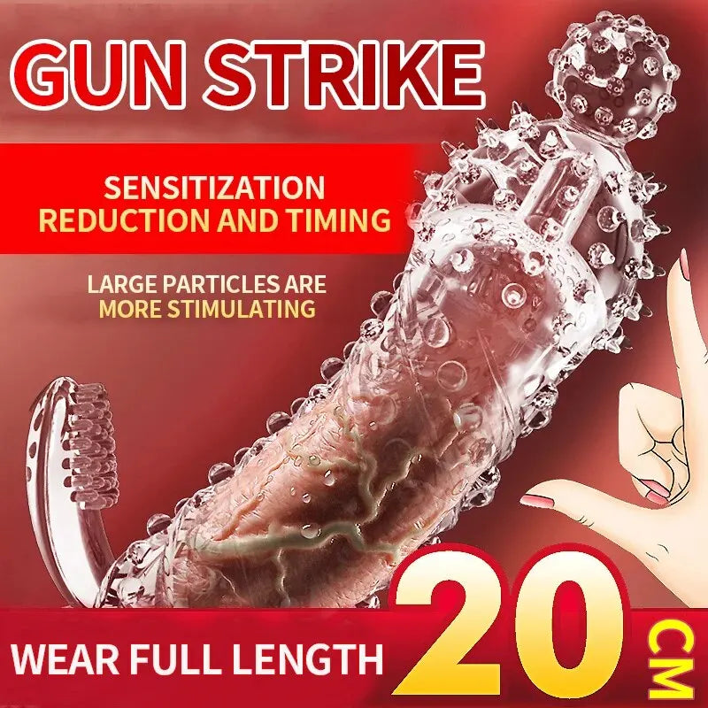 Male Crystal Wolf Teeth Condom Transparent Models Phallus Set Penis Ring Couples Adult Sex Supplies Erotic Toys