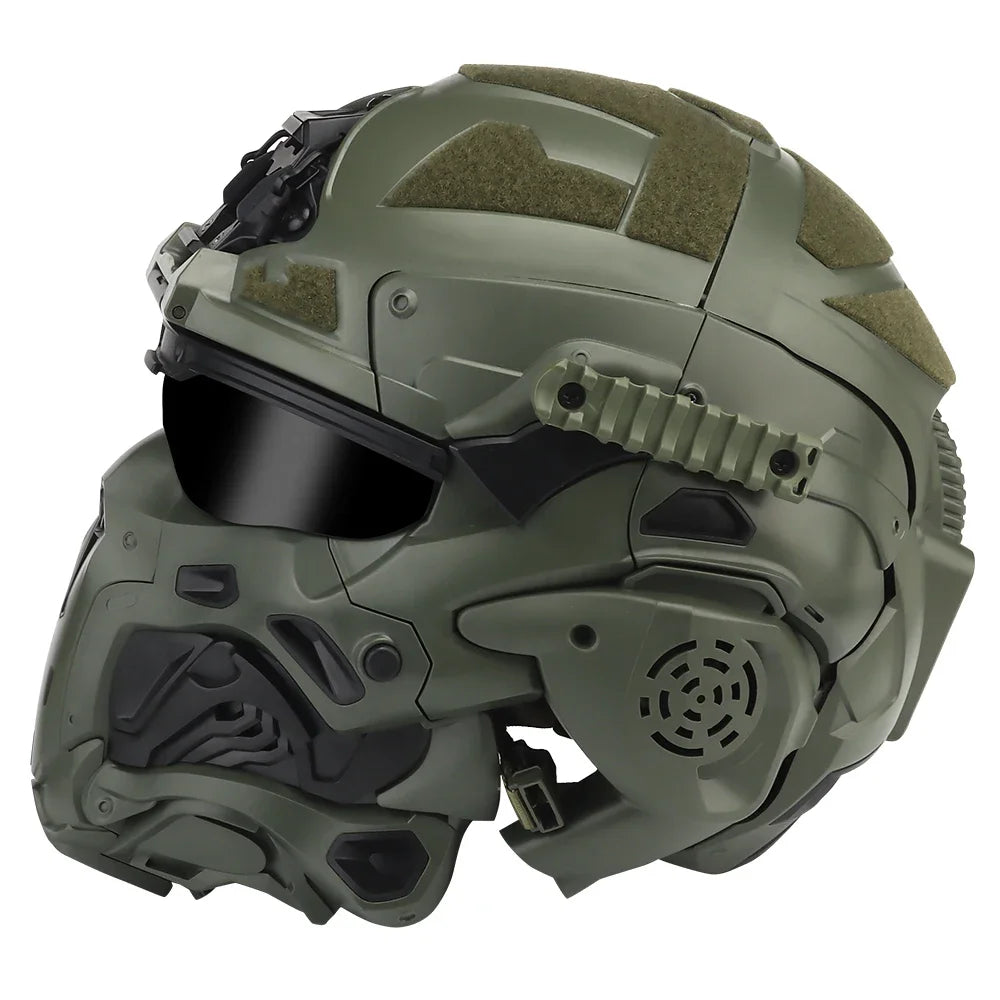 Tactical Helmet Built-in Communication Headset Anti-fog Fan Replaceable Lens W Assault Protective