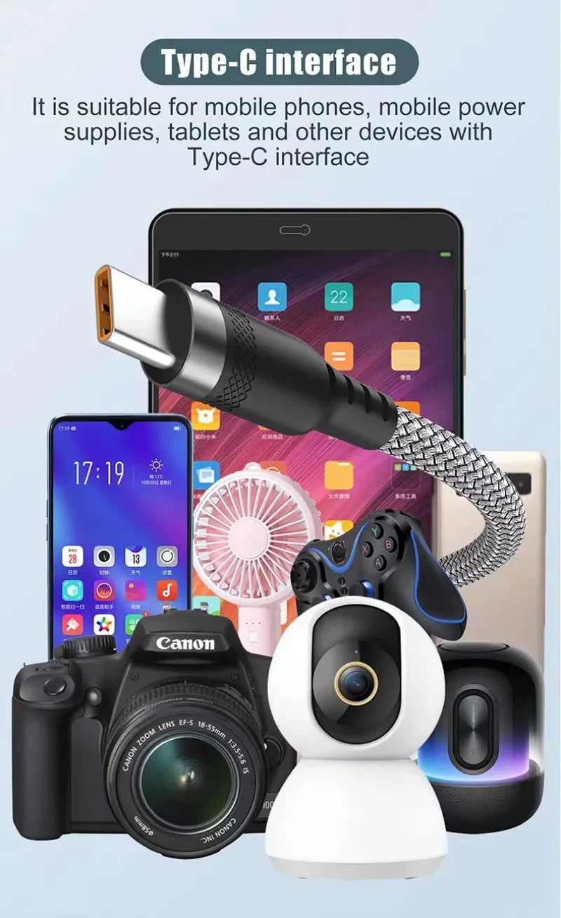 USB C 6A Super Fast Charge Cable for Huawei 8m 5m 3m 2m 1m USB TYPE-C Equipment Cable for Samsung Xiaomi OPPO OnePlus VR Camera