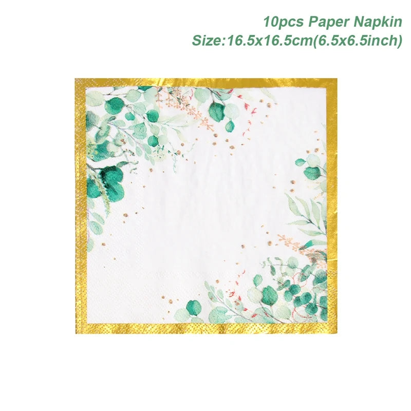 Sage Green Disposable Tableware Tropic Greenery  Party Paper Plates Cup Supply Wedding Birthday Jungle Safari Theme Party Decor