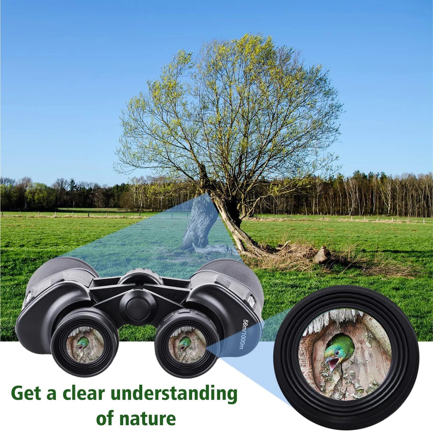 Long Range 10x50 Binoculars FMC Coated BAK4 Prism IPX4 Waterproof Telescope Lightweight Portable Gear for Camping Hiking Hunting