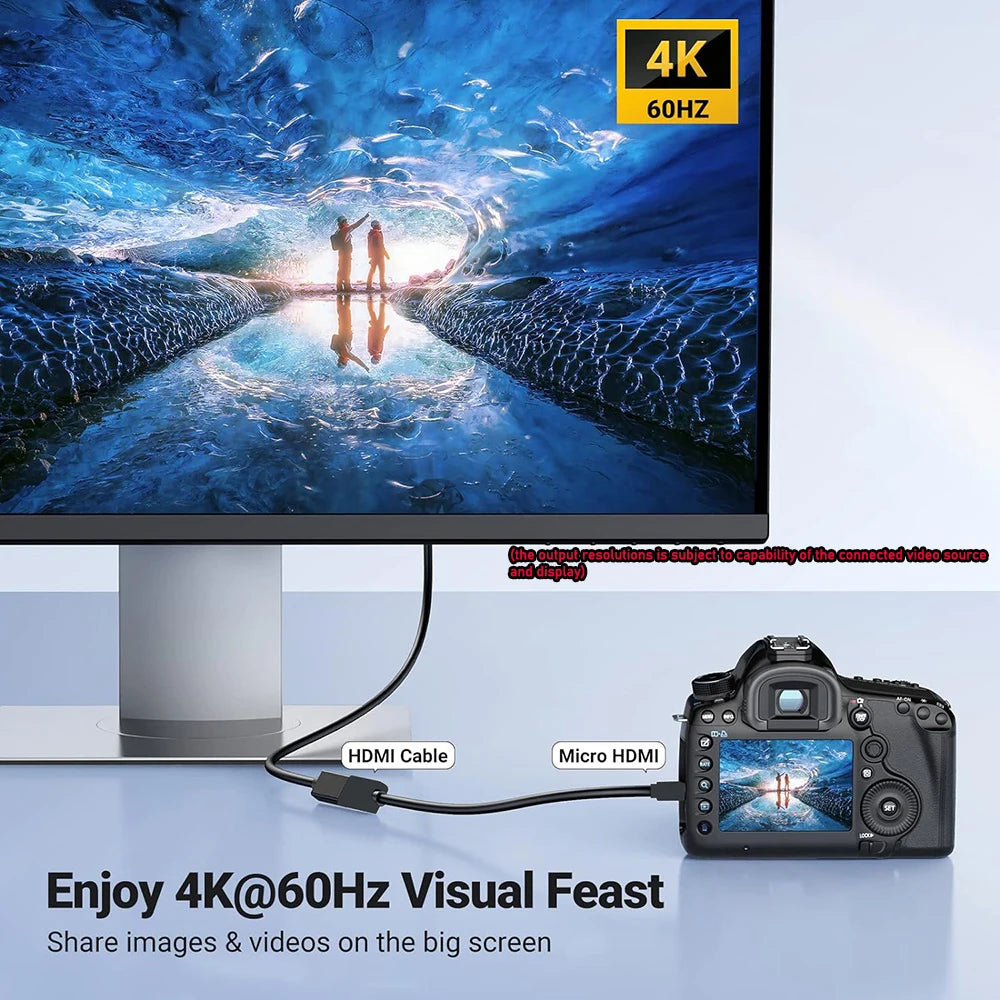 Micro HDMI cable 4K 60Hz Bi-direction HDMI to Micro HDMI 2.0 cable adapter for Raspberry Pi 5/Pi 4/GoPro Hero 7 6/laptop Tablets