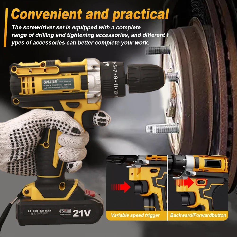 24 in 1 Cordless Drill Set 21V Brushless Electric Drill with Drill Bits Power Drill 25+1 Clutch Electric Power Drill Power Tool