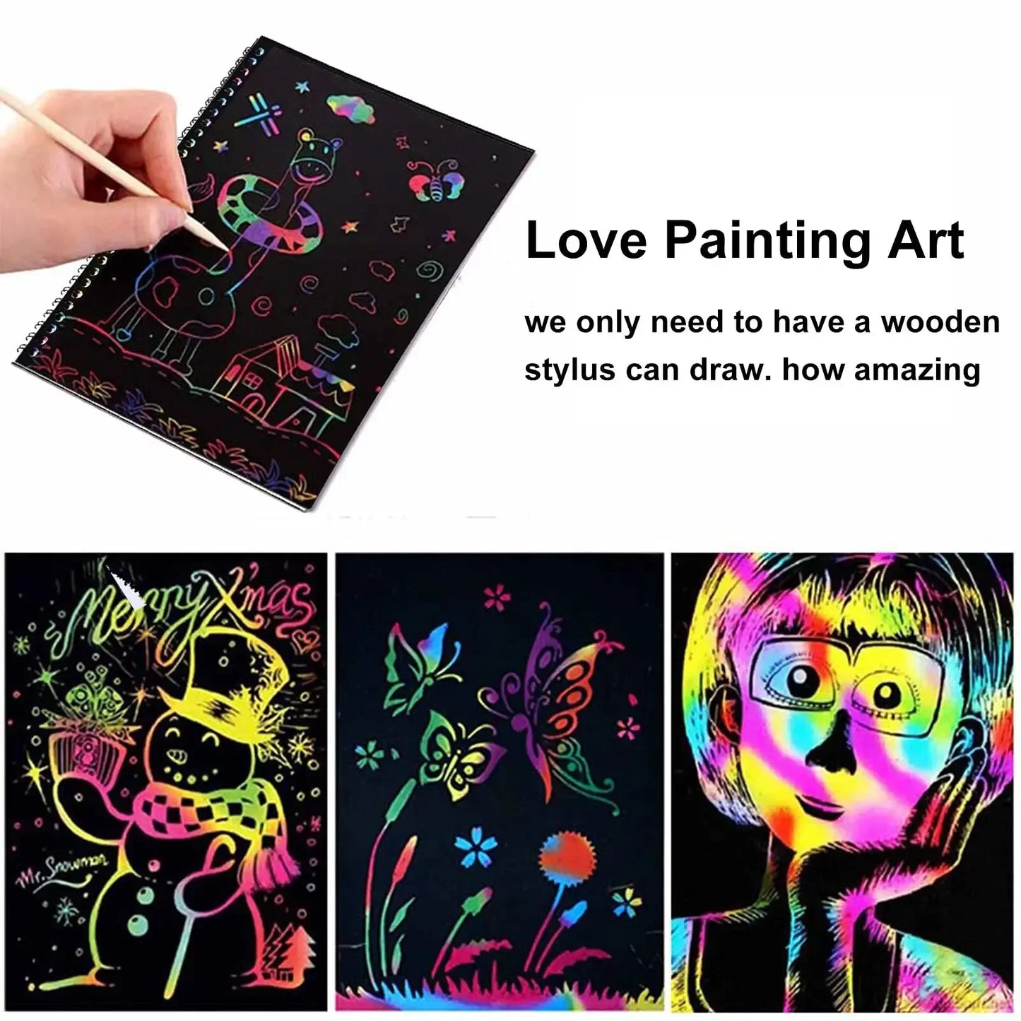 2PCs Rainbow Scratch Paper Children's Scratch Book Art Book DIY Rainbow Art Paper Card Neon Scratch Book Grafitti Colouring Book