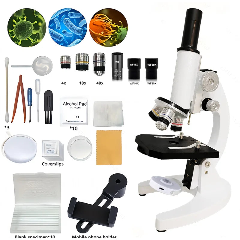 Monocular Optical Microscope 64X-2400X Microscope School Science Experimental Biology Microscope Digital Microscope for Children