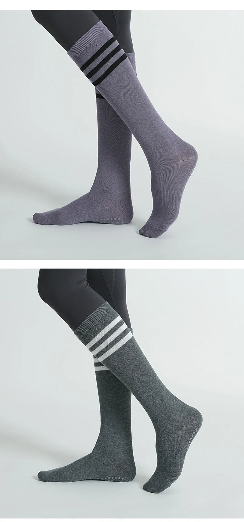 Autumn Winter Women Yoga Socks Striped Cotton Fitness Breathable Pilates Socks Middle Tube Non-Slip Gym Dance Ballet Grip Socks