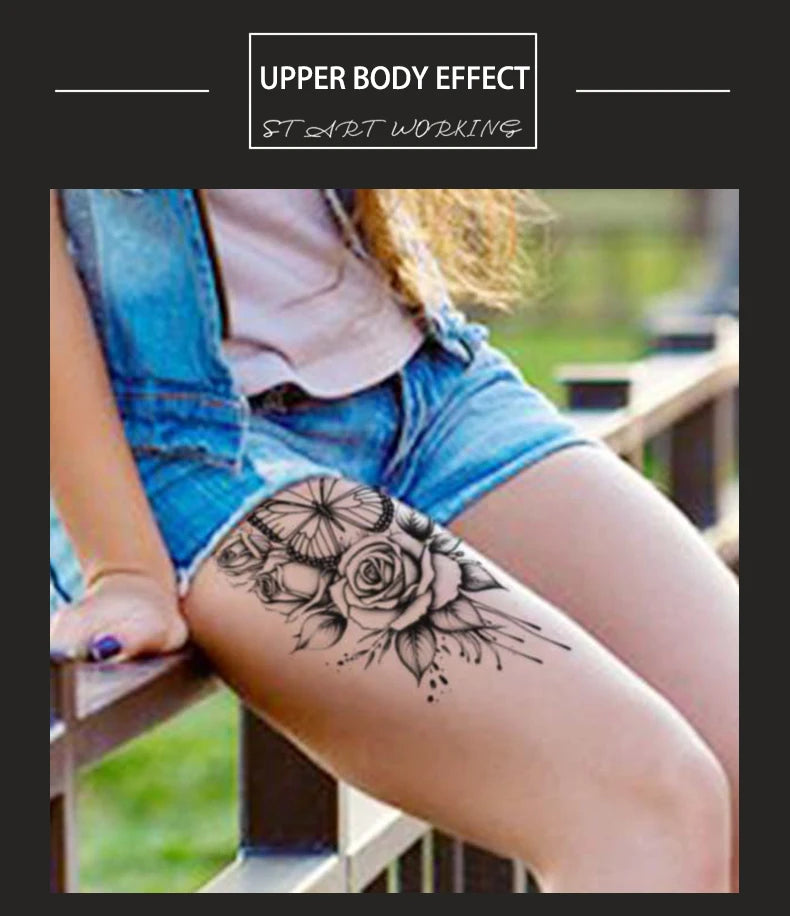 Butterfly and Rose Waterproof Temporary Tattoo for Arm and Leg, Long-Lasting, Realistic Fake Tattoo for Men and Women