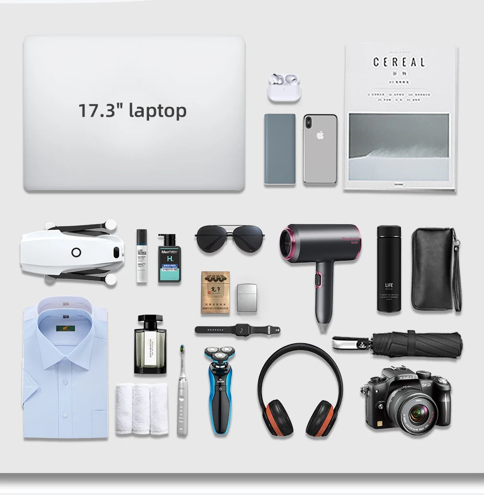 HcanKcan Men's Expandable Backpack Multifunction 17.3inch Laptop Bag Fashion Waterproof Travel Backpack Lightweight Business Bag